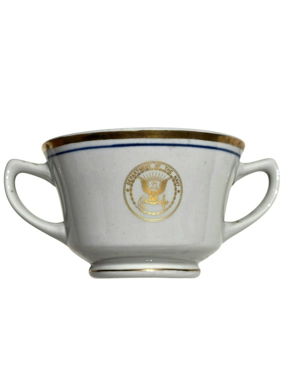 RARE US Navy Officer Bouillon Cup Soup Bowl Shenango Double Handle White Vintage